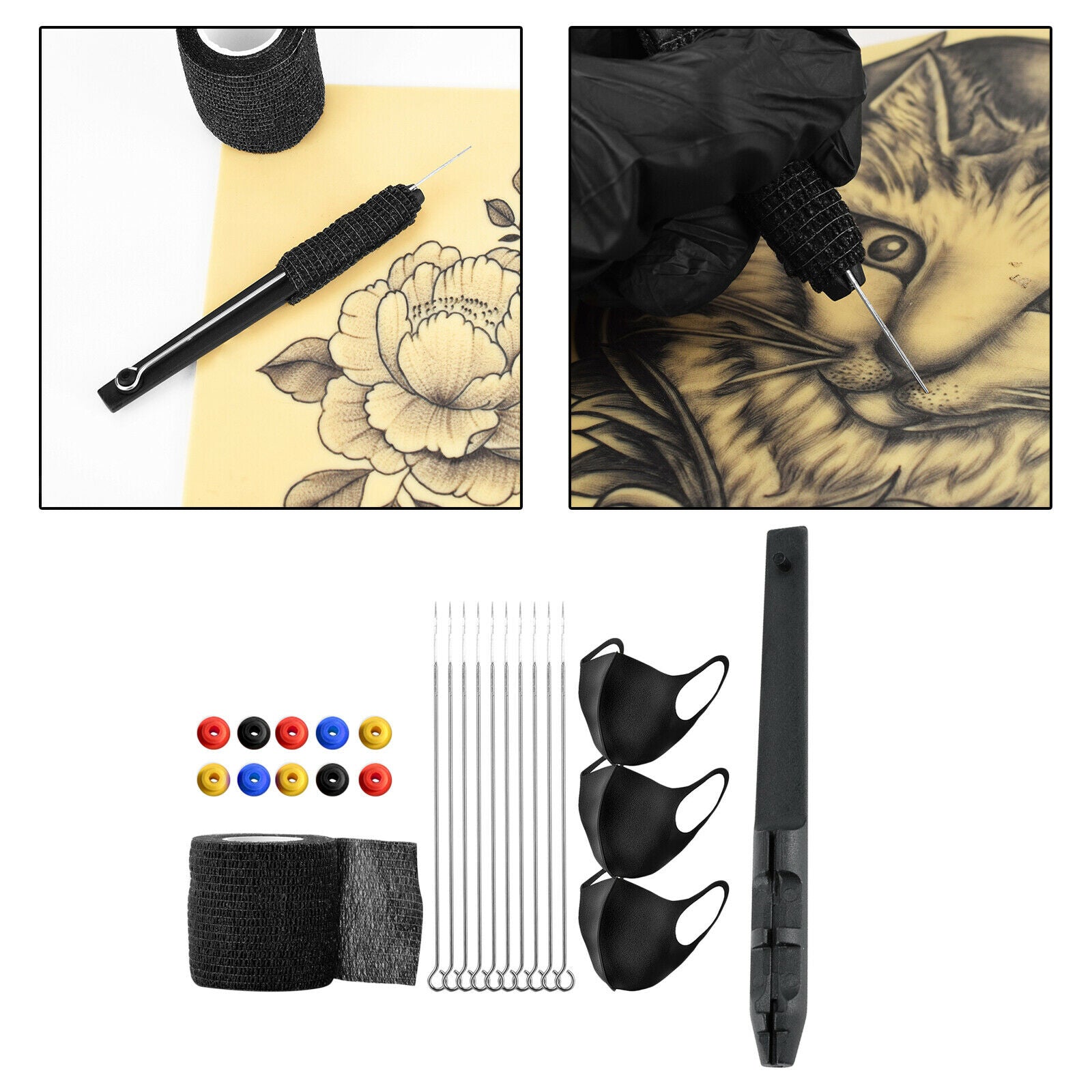 Complete Hand Poke Stick Tattoo Kit Safe Tattoo Needles Tattoo Grommets