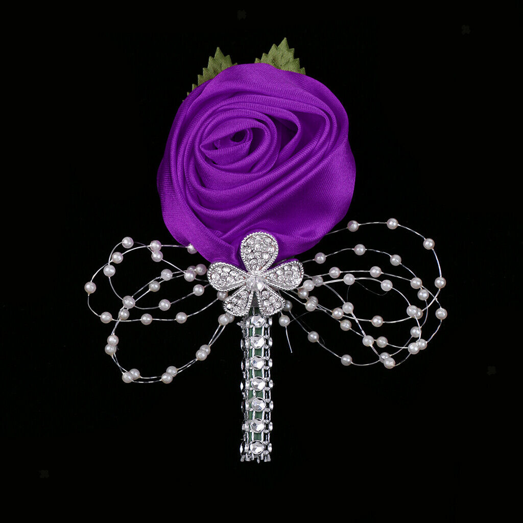 Artificial Flower Wedding Corsage Boutonniere Bridal Groom Dark Purple Rose