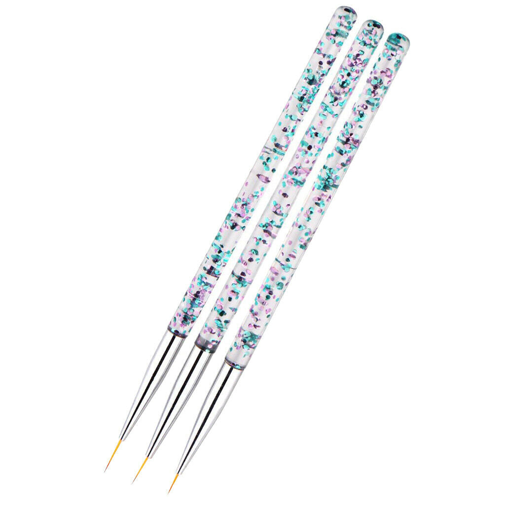 6x 3 Sizes 7/9/11mm Nail Art Brush Set for Thin Lines Strokes Striping