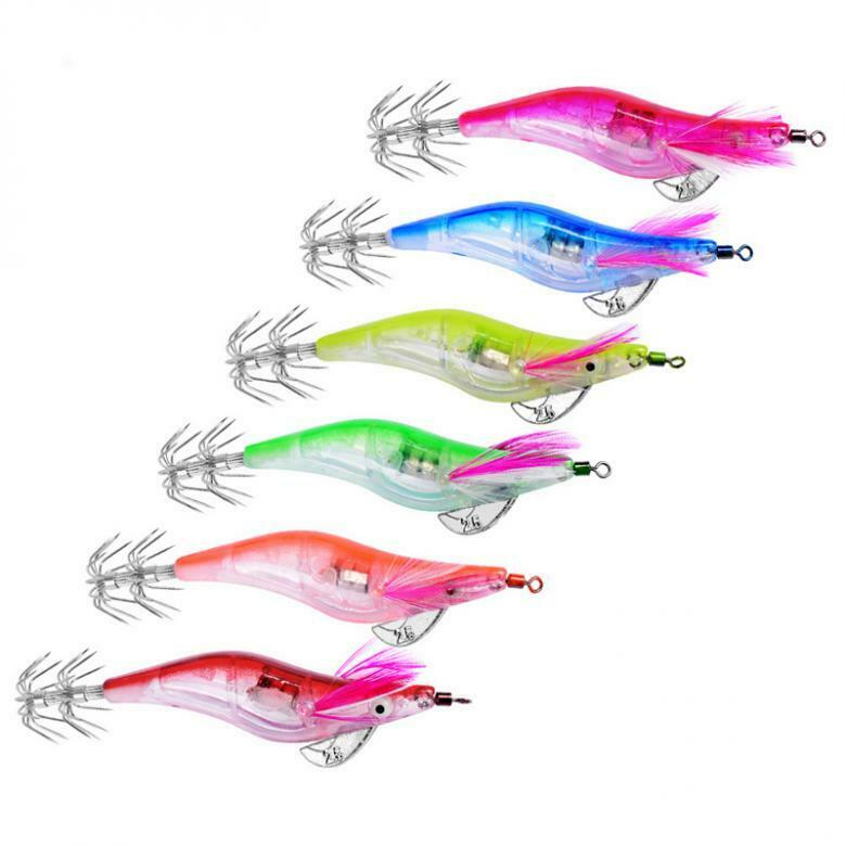 6pcs LED Electronic Luminous Shrimp Squid Octopus Bait Fishing Jigs Lure