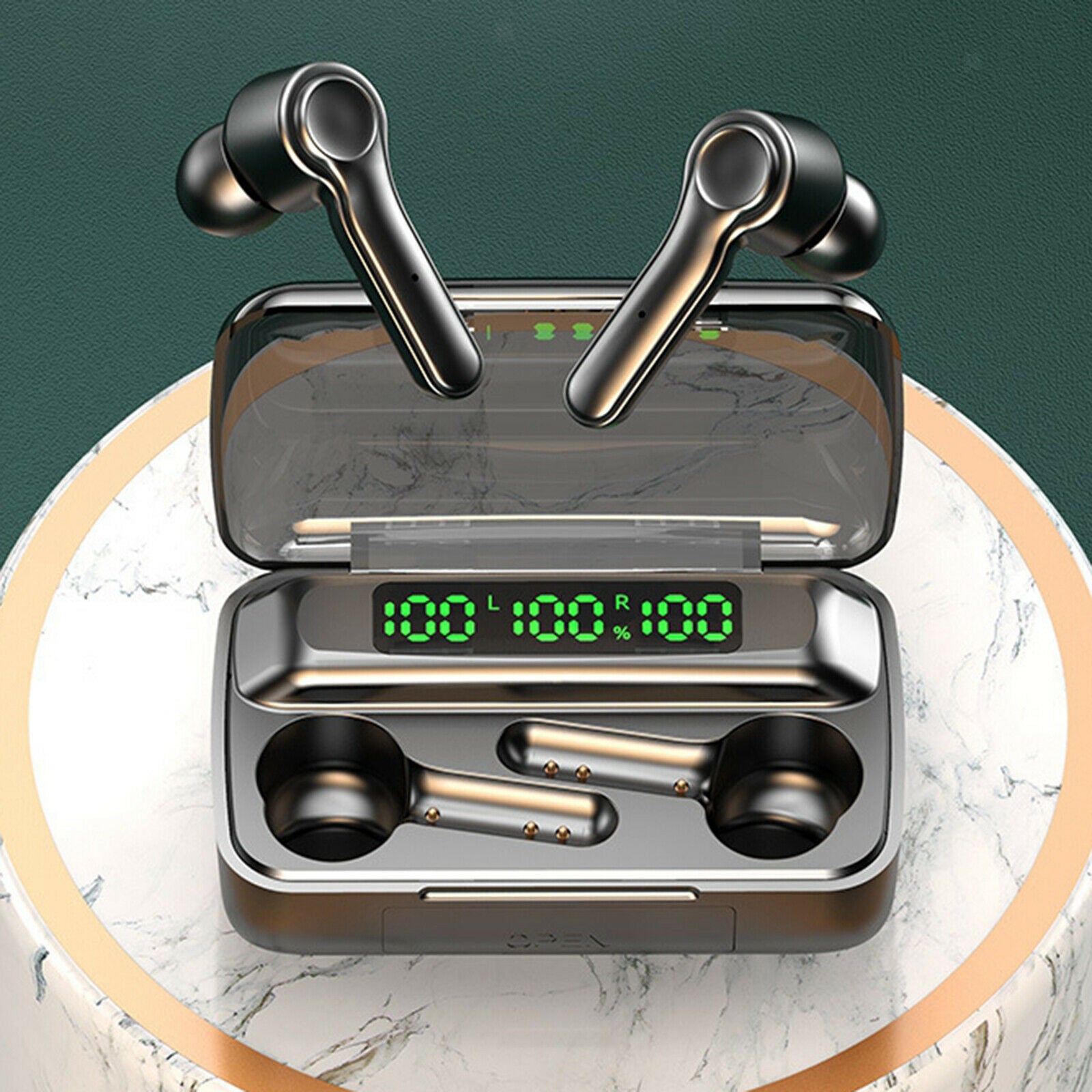 LED Display Waterproof TWS Bluetooth Earpads w/ Charging Case Headsets