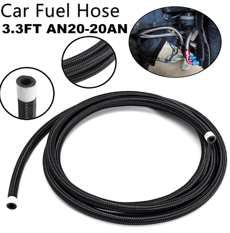 3.3Ft AN20 Car Engine Fuel Oil Line Gas Radiator Nylon Steel Braided Hose Pipe