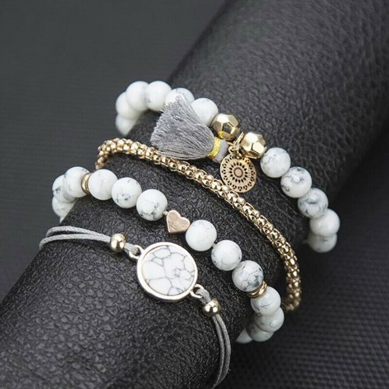 4Pcs/set Bohemian Stone Beads Bracelets Bangles Women Wrist Chain Bracele.l8