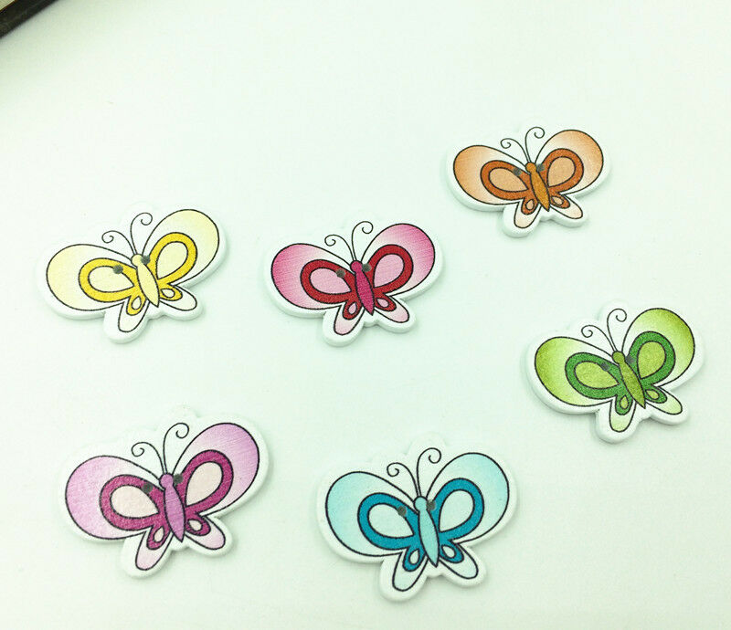 50pcs Butterfly Wooden Buttons  2 Holes  Sewing and Scrapbook Crafts 33mm