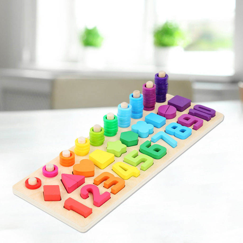 Wooden Math Matching Game Shape Sorting Toys Number Puzzles Children Gifts