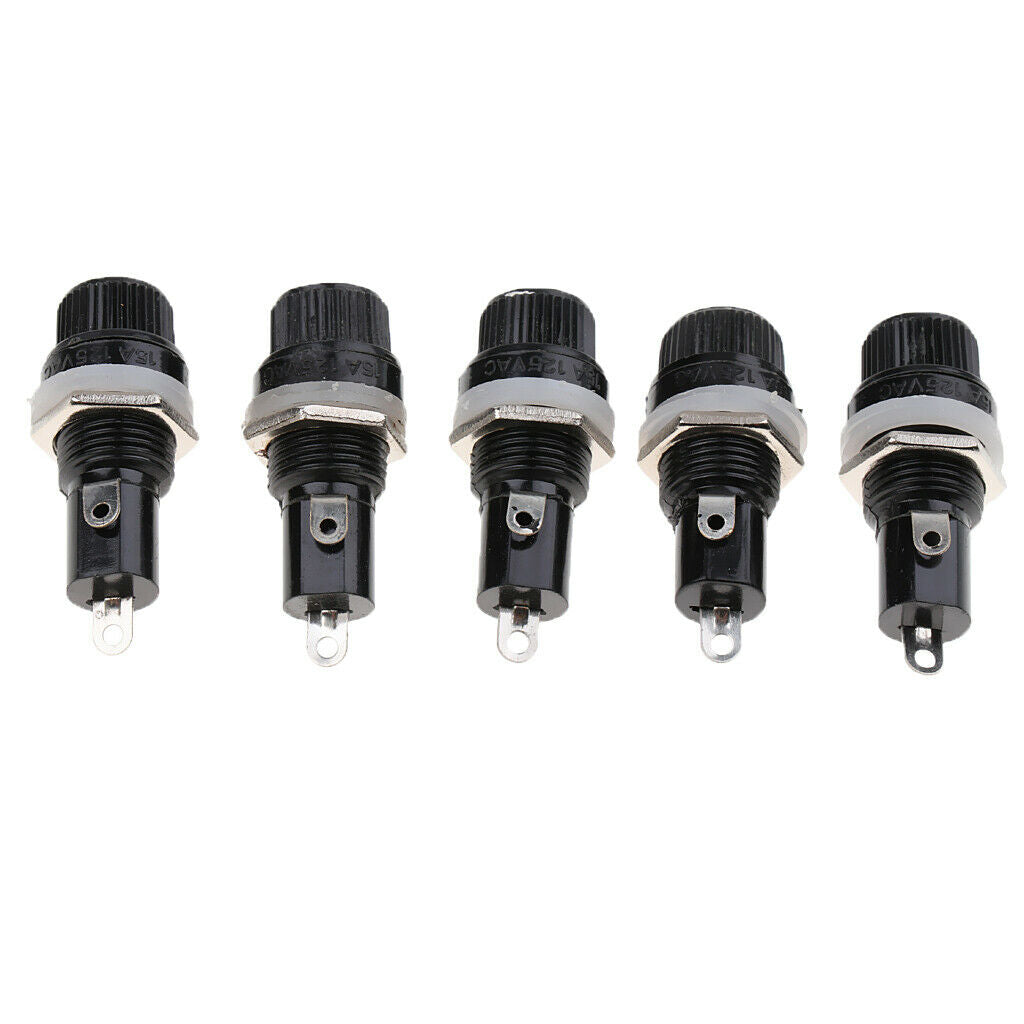 5PCS AC 125V/15A 250V/10A Screw Cap Panel Mounted 5x20mm Fuse Holder Black