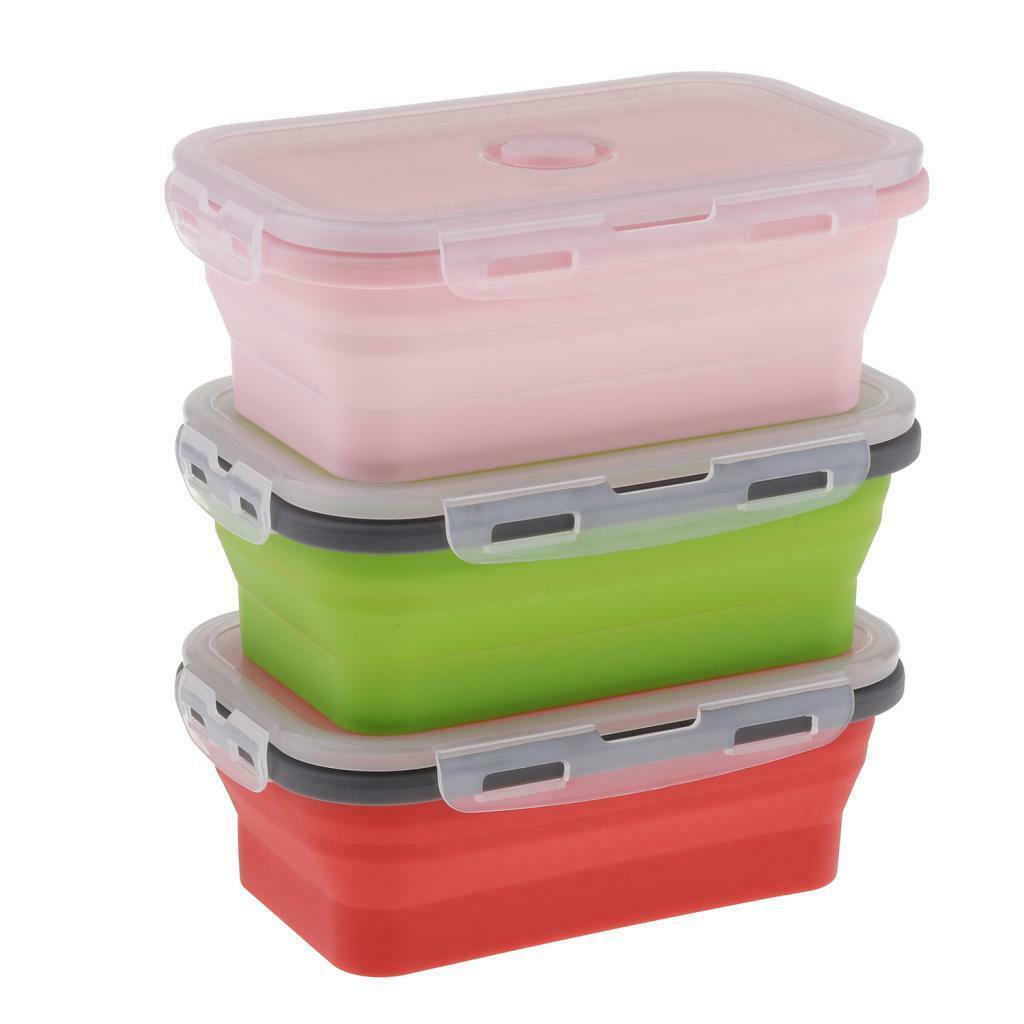 Collapsible Silicone Lunch Box Food Container Pink/Red/Green 800ml Pink