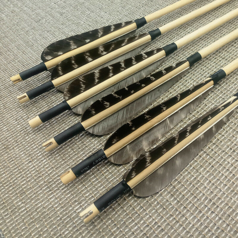 6pcs 31" Archery Wooden Arrows Wood Shaft Turkey Feather Arrowheads Bow Hunting