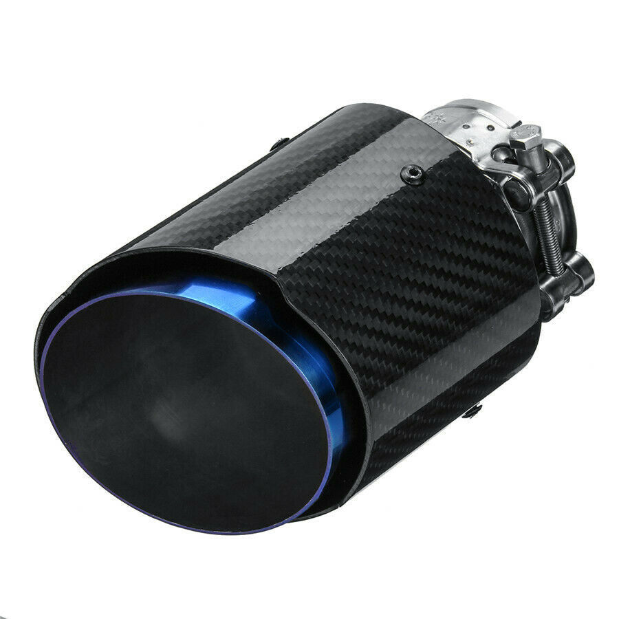 Universal 2.5" 63mm  Glossy Carbon Fiber Round Exhaust Pipe Burn Blue Tips
