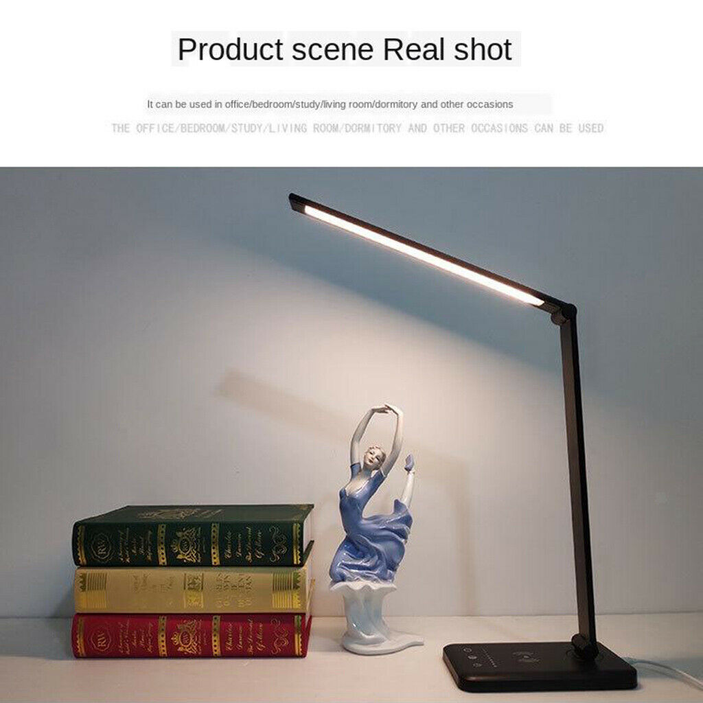 2-IN-1 LED Table Lamp Charger Reading Working Lamp Black -5 Gears Cordless