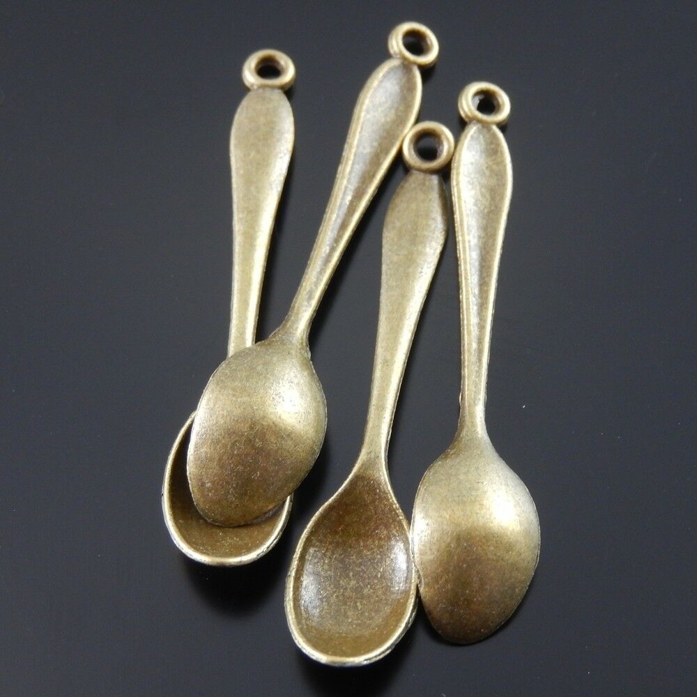 13 pcs Retro Bronze Alloy Mini Spoons Necklace Charm Pendants Findings 50*11*6mm