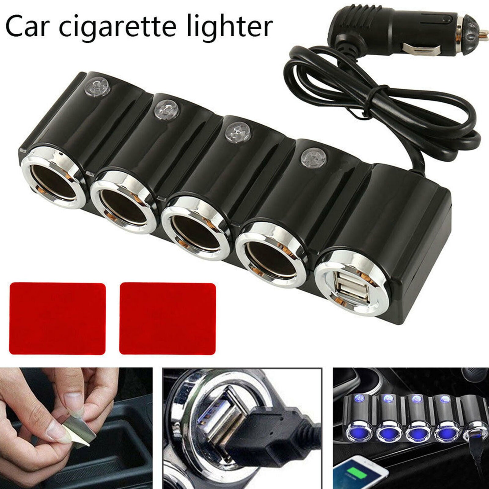 4 way Lighter Socket Splitter 12V Dual USB Charger Power Adapter Car y