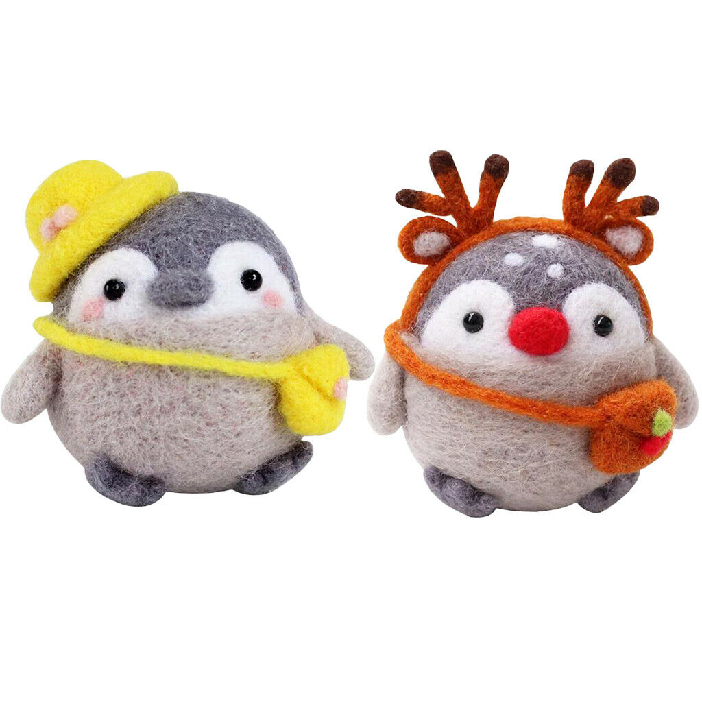 2pcs Craft DIY Penguin Needle Felting Kit 66s Pure Wool Felting Supplies