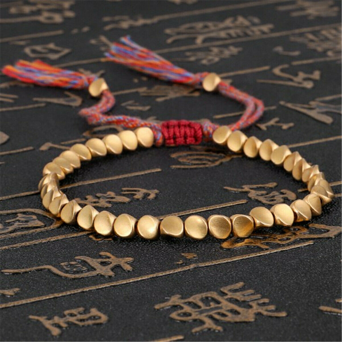 Tibetan Buddhist Unisex Beads Lucky Rope Handmade Cotton Copper Bracelet Bangle