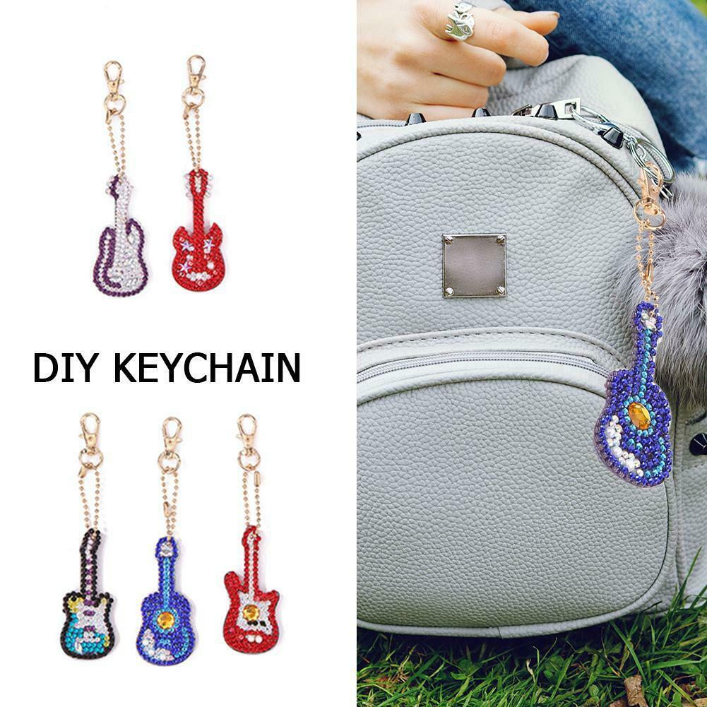5pcs DIY Violin Full Drill Special Shaped Diamond Painting Keychains Gifts @