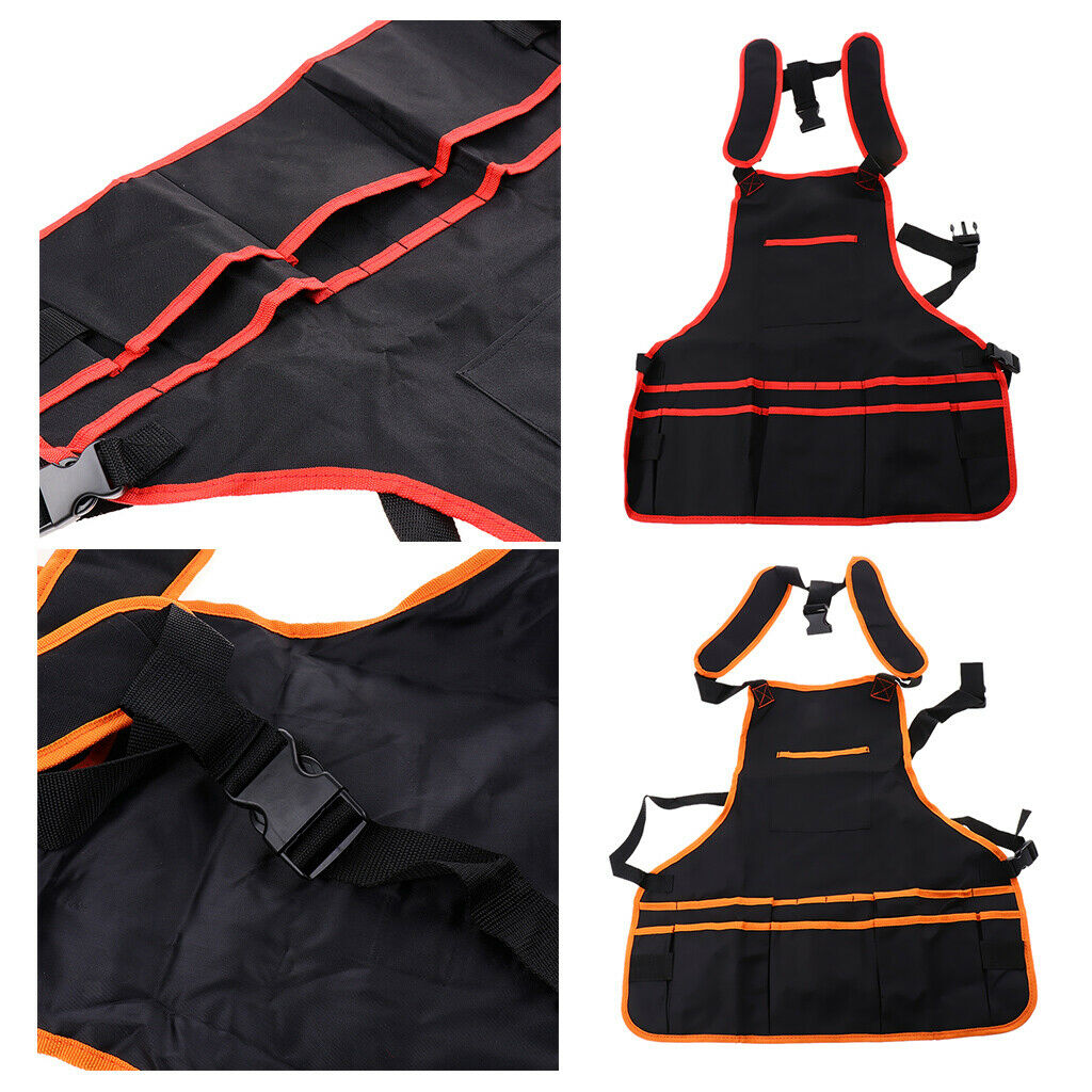 Multifunctional Oxford Cloth Work Apron with Pockets Men Women Black+Orange