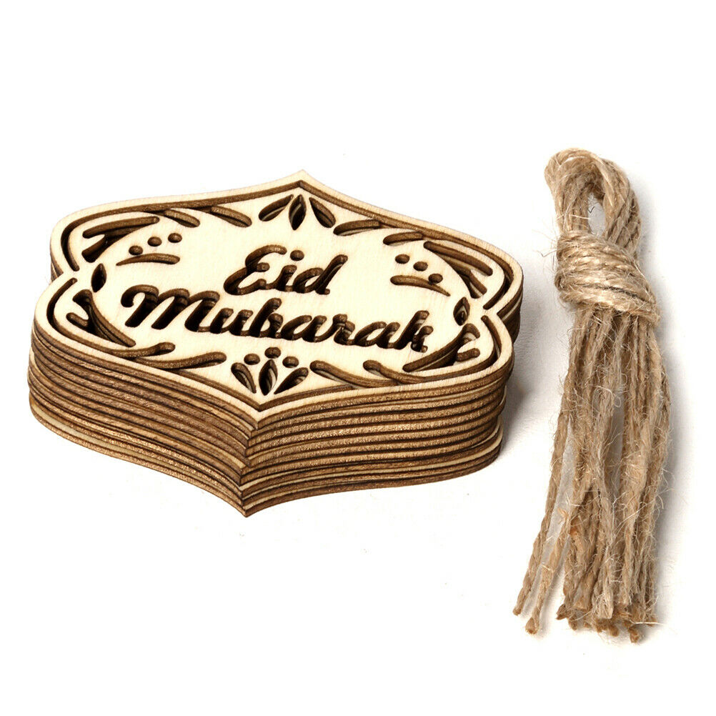 10pcs DIY Eid Mubarak Ornaments Wooden Hollow Pendants Crafts Ramadan Decor DD