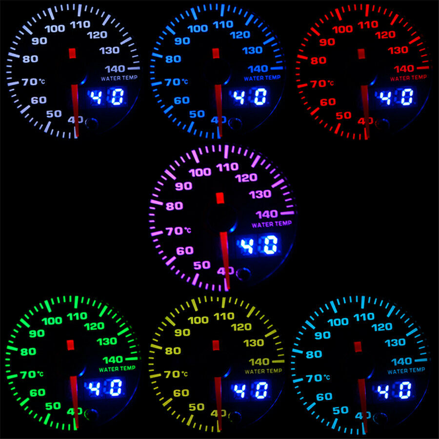 2" 52mm 7 Colors LED Car Water Temp Gauge 40-140 Celsius Water Temperature Meter