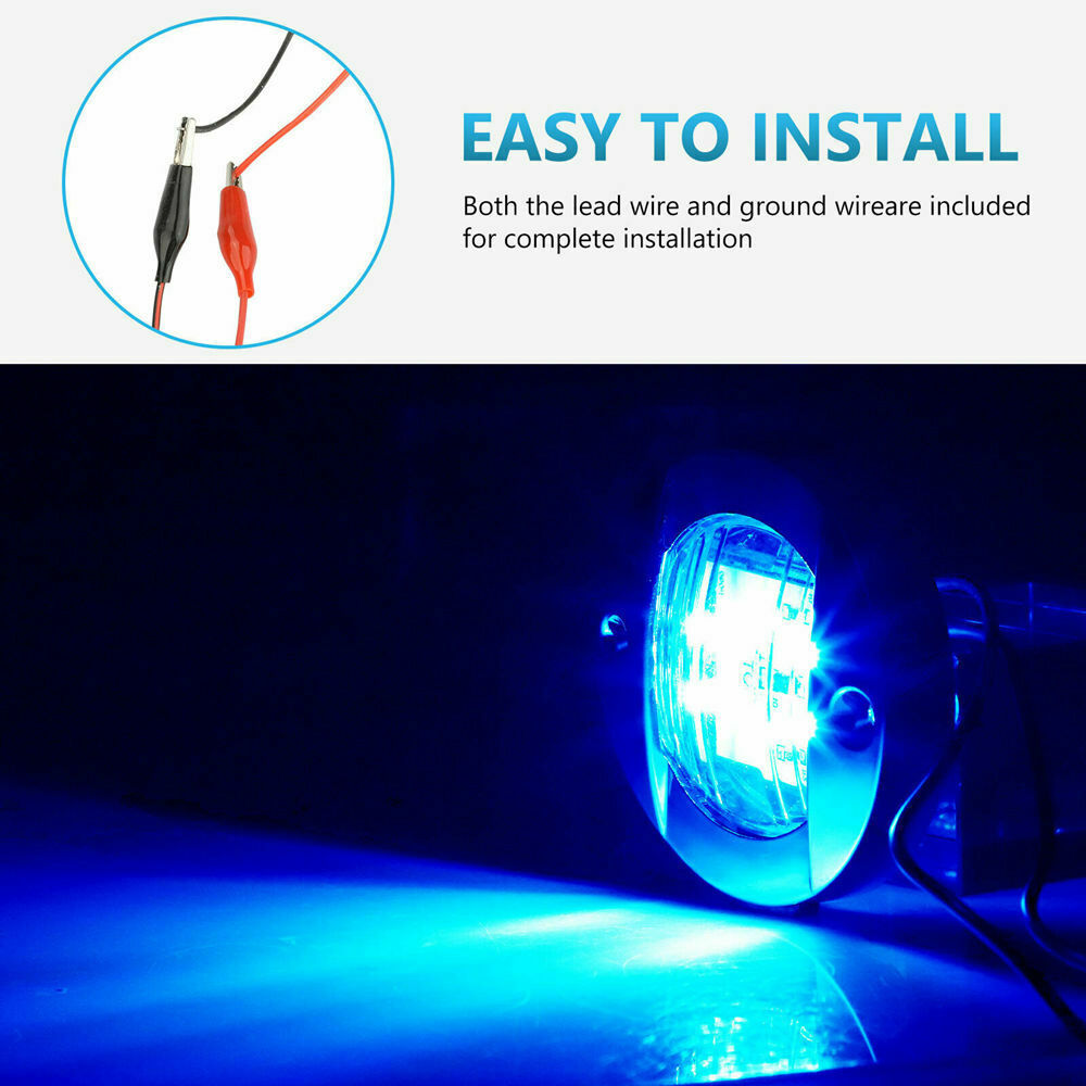 2X Round Marine Boat LED Courtesy Lights Cabin Deck Stern Navigatioin Light Blue