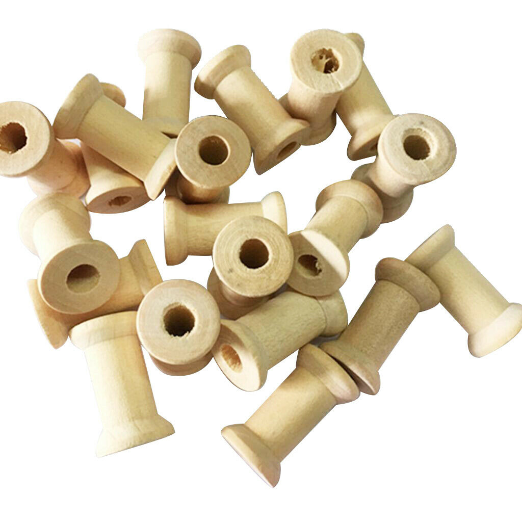 20x Wooden Spools Bobbins Cord Wire Coils Embroidery Floss Cross Stitch