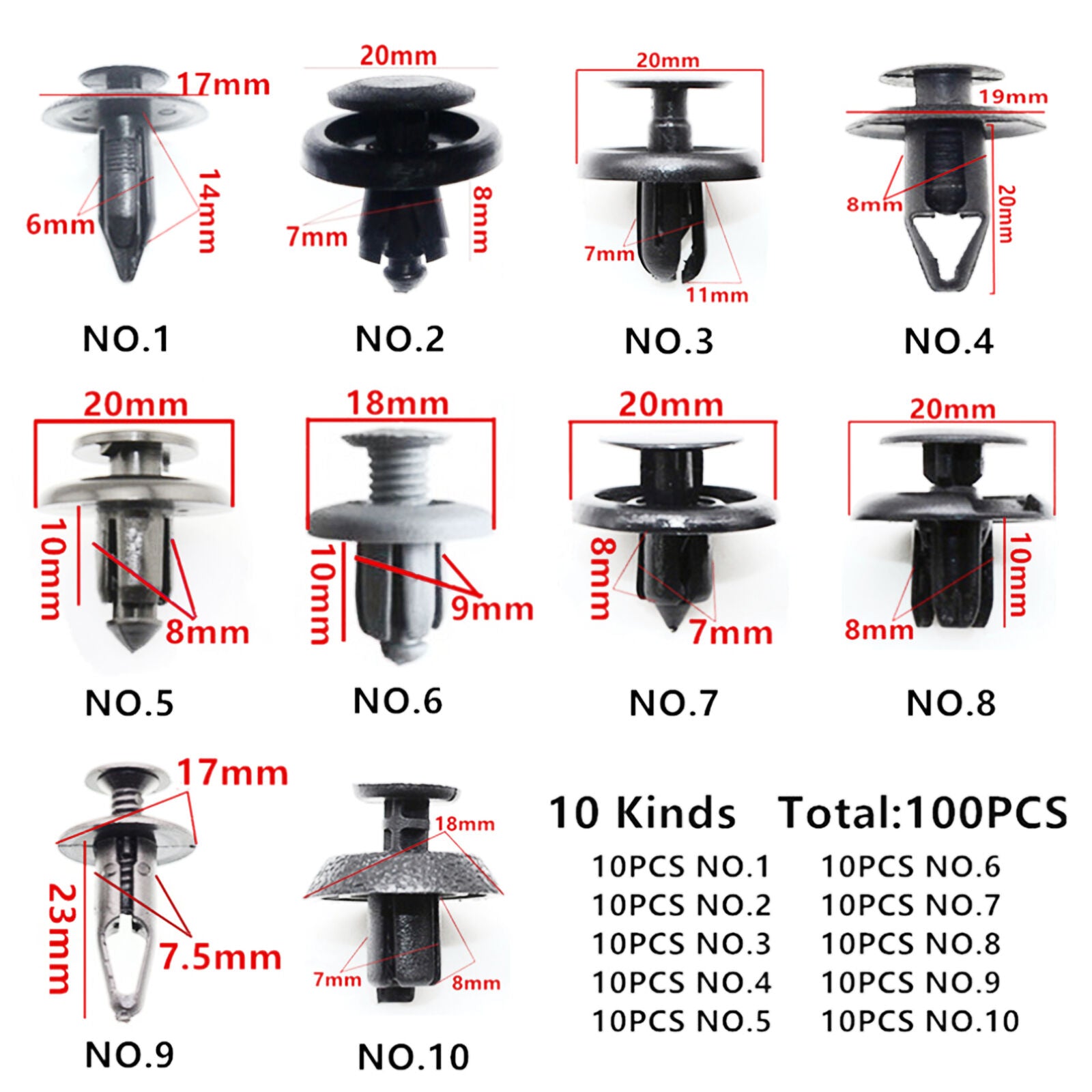 100Pcs Car Auto Bumper Fender Mixed Screw Rivet Plastic Fastener Clip Universal