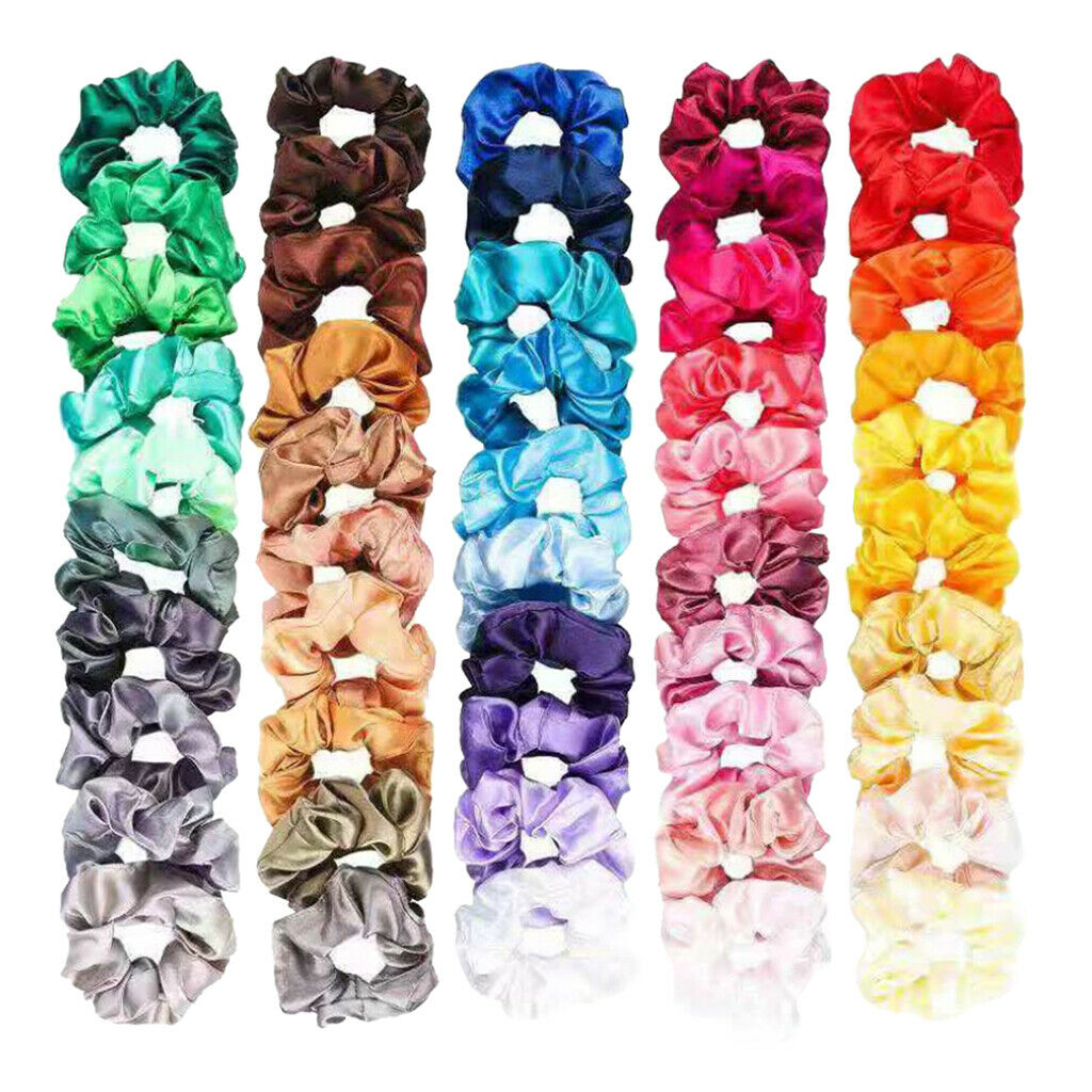 50 Bulk Women Silky Hair Scrunchies Elastic Hair Ties