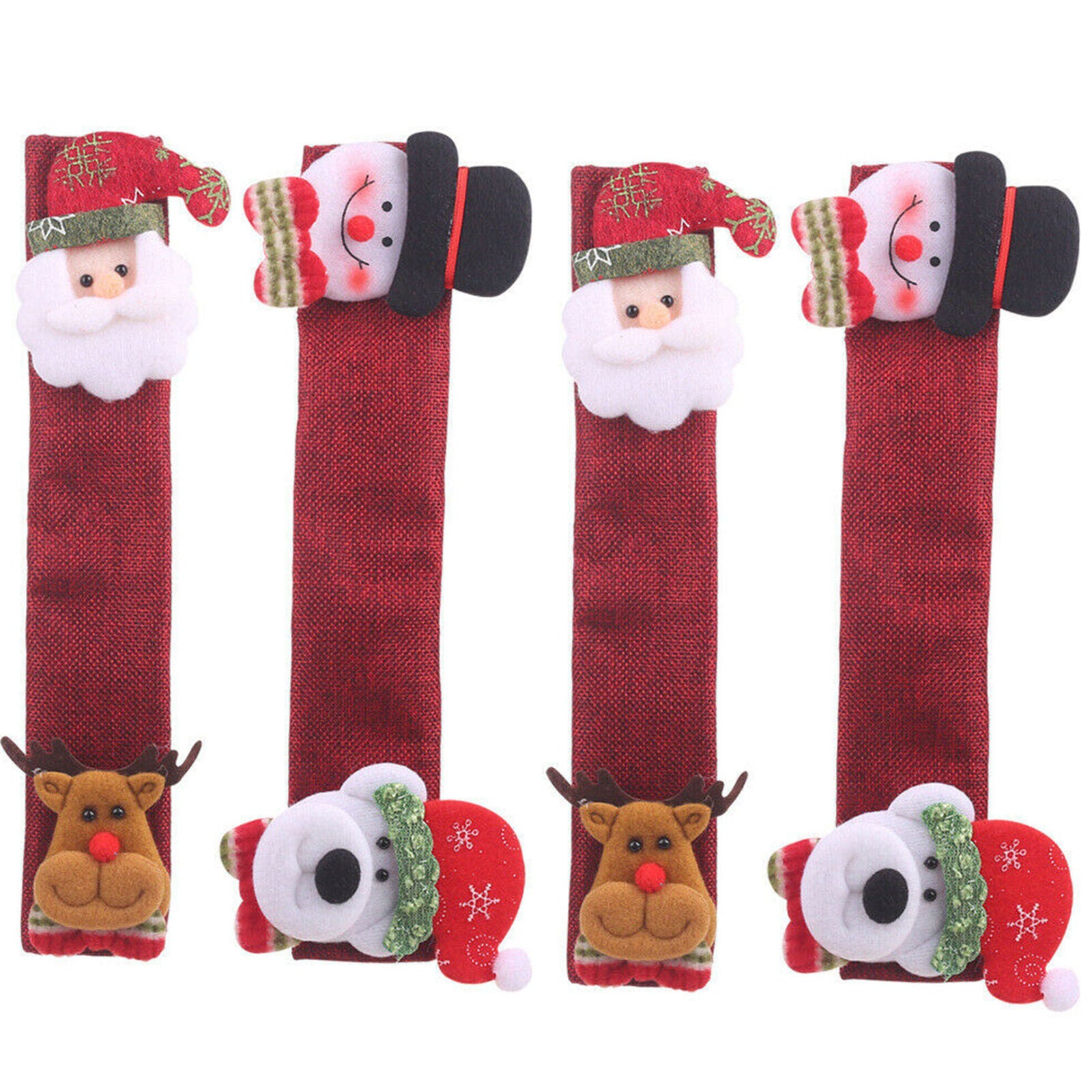 4pcs Fridge Microwave Door Handle Cover Protective Snowman Christmas Home Decor