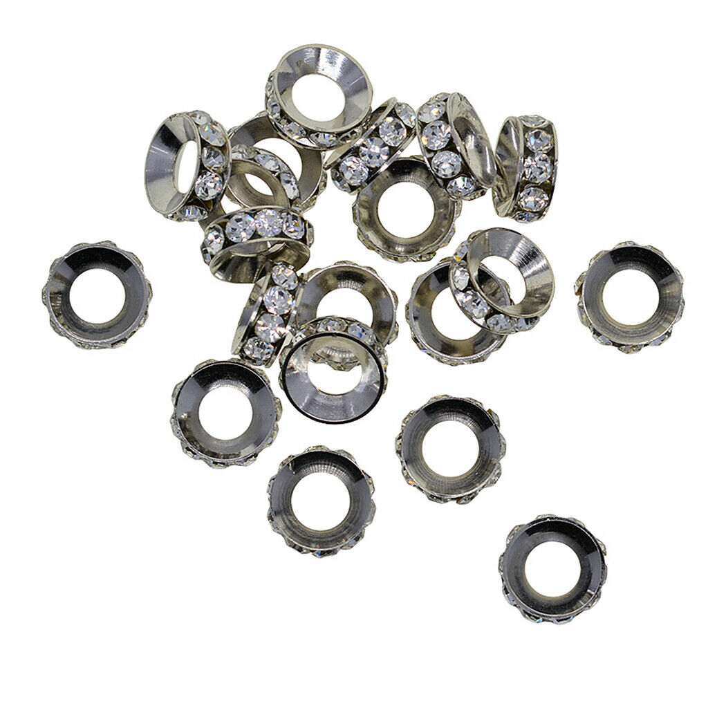 20Pcs Plated Alloy Rhinestone Stopper Rings Spacer Beads for Jewelry Making