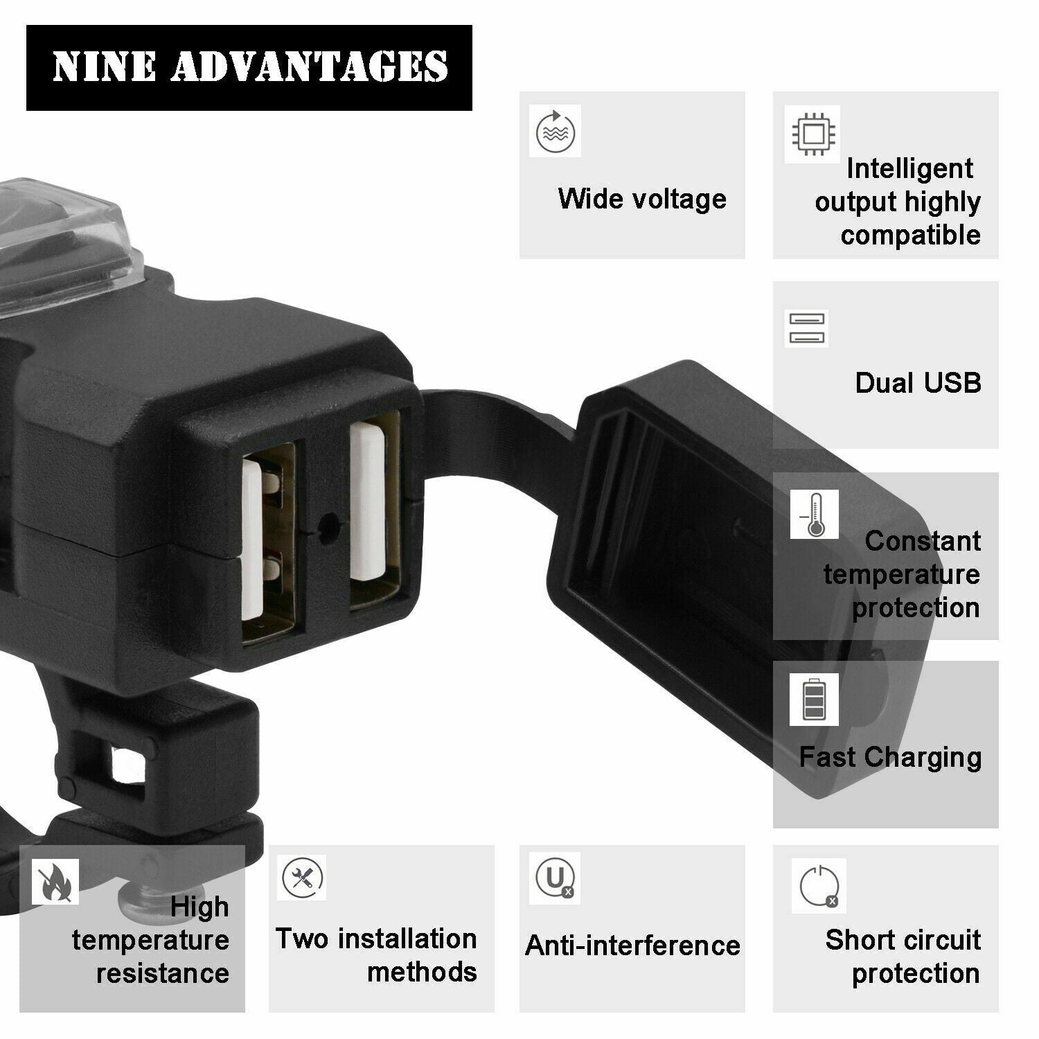 Dual USB Waterproof Motorcycle Handlebar Charger 5V 1/2.1A Adapter Supply Socket