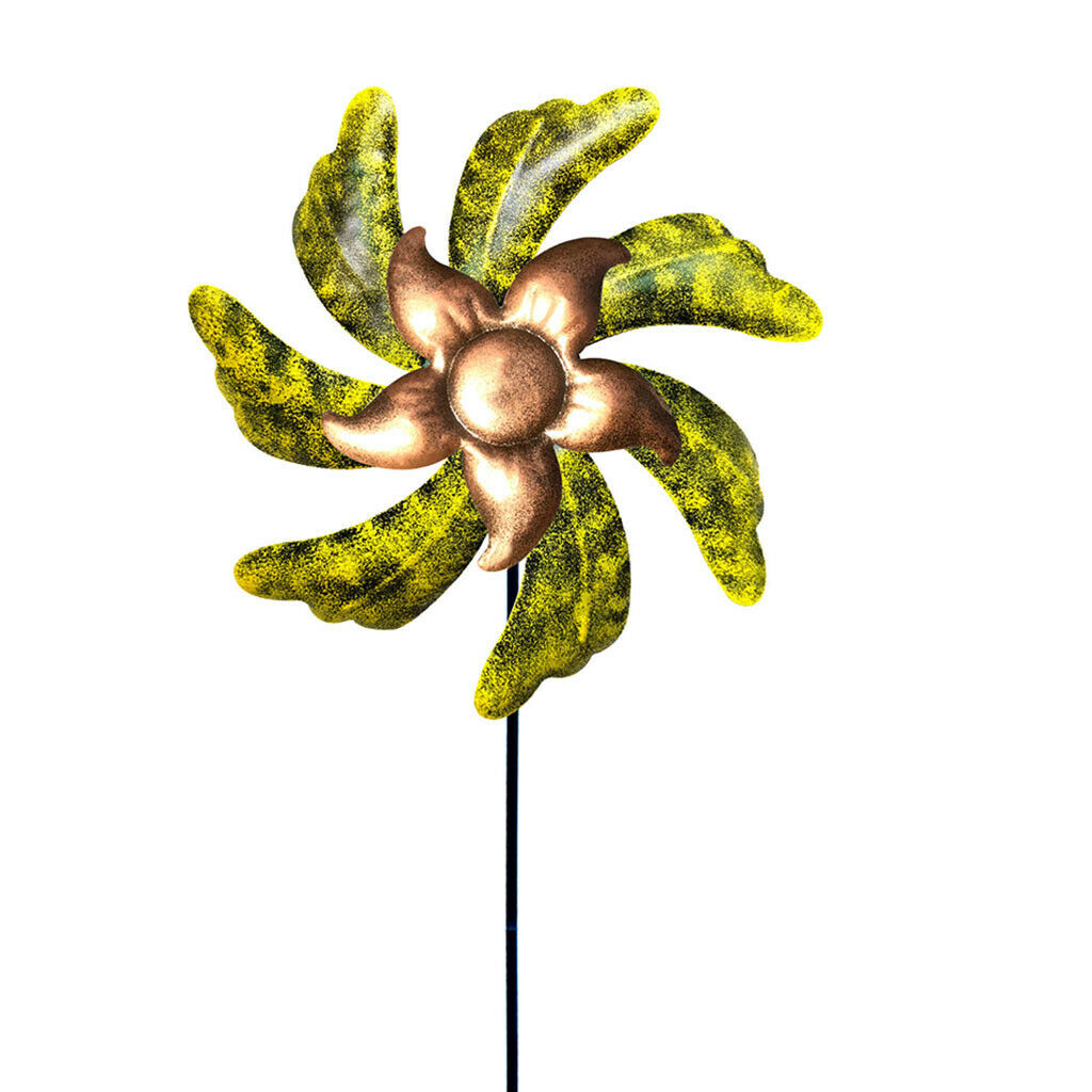 Iron Sun Flower Windmill Garden Wind Spinner with Ground Stake Lawn Yard