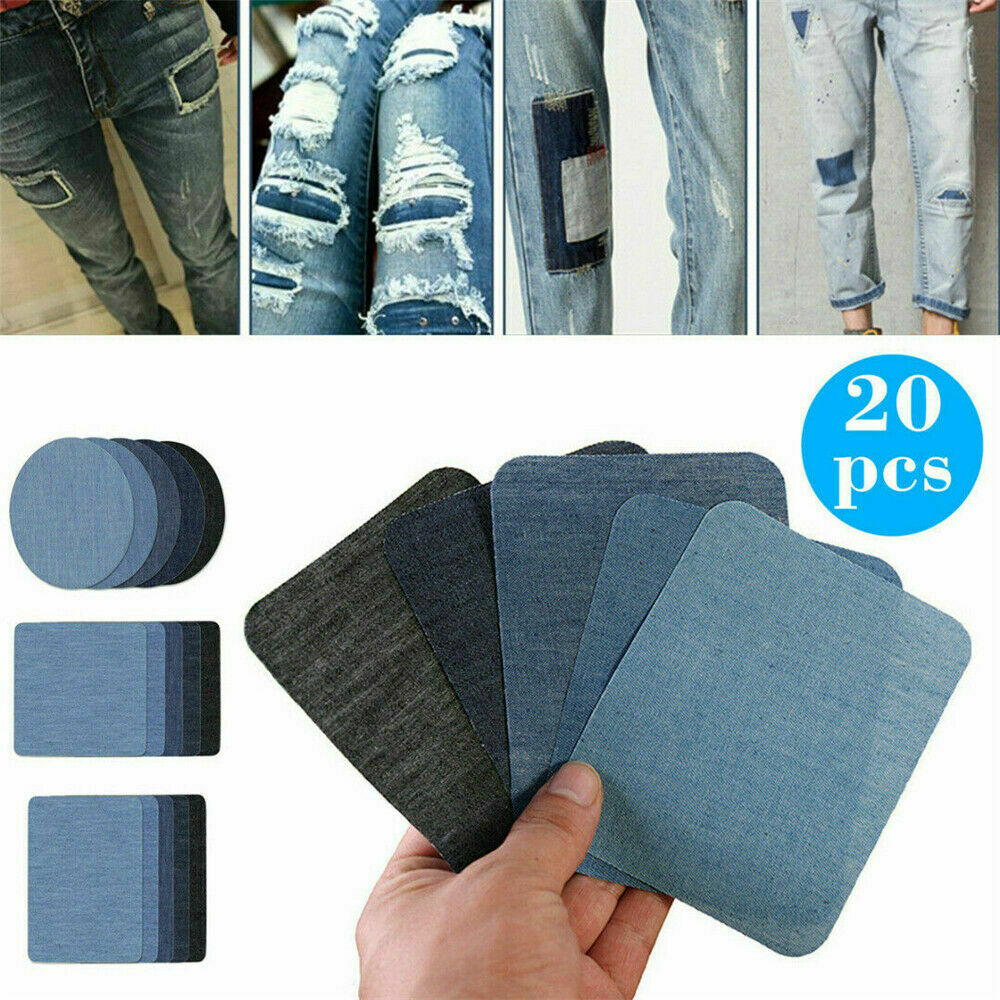 20X DIY Design Iron on Denim Fabric Patches Clothing Jeans Repair Kit Quick Fix