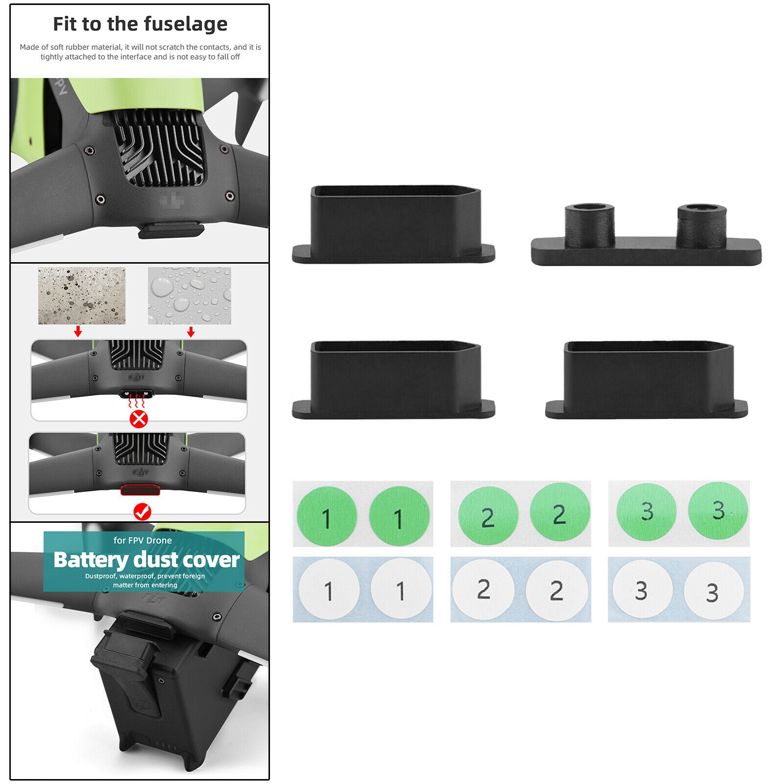 Battery Port Dust Cover Plug Protection Cover for DJI FPV Combo Parts Black