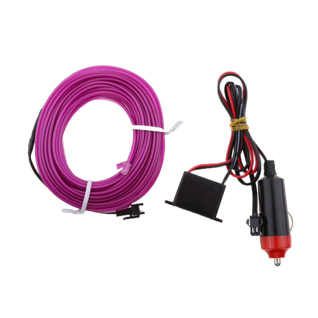 5M Neon LED Light Car Glow EL Wire Strip Rope Tube + Inverter - Purple