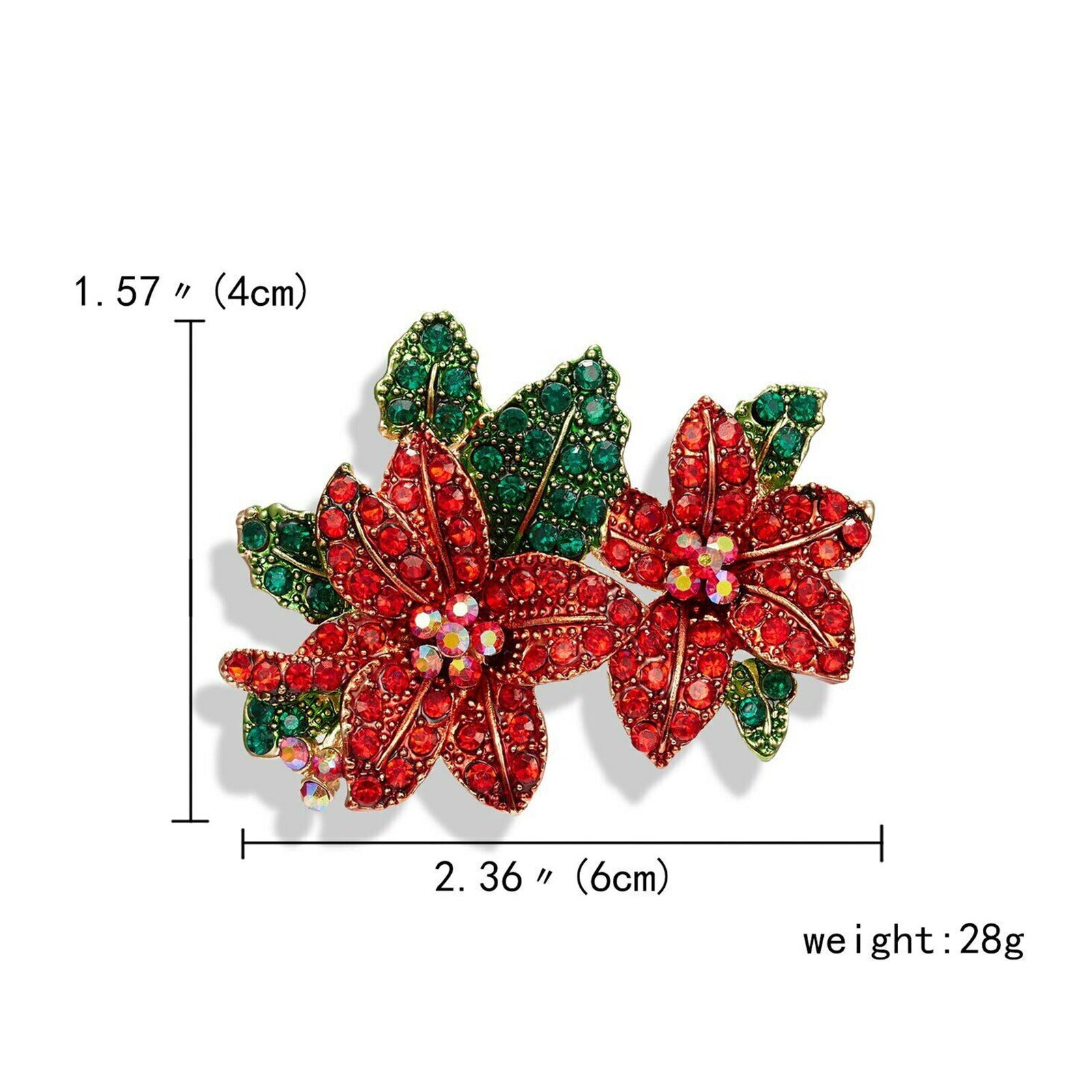 Deluxe Handcrafted Rhinestone Poinsettias Christmas Brooch PinNew