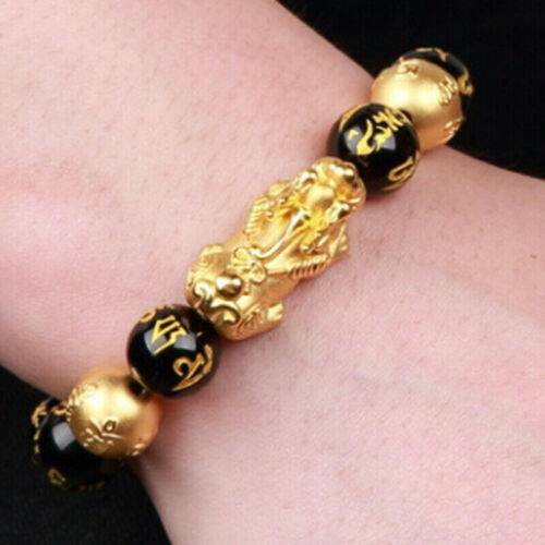 1pcs Feng Shui Black Obsidian Beads Bracelet Attract Wealth & Good Luck Bangle
