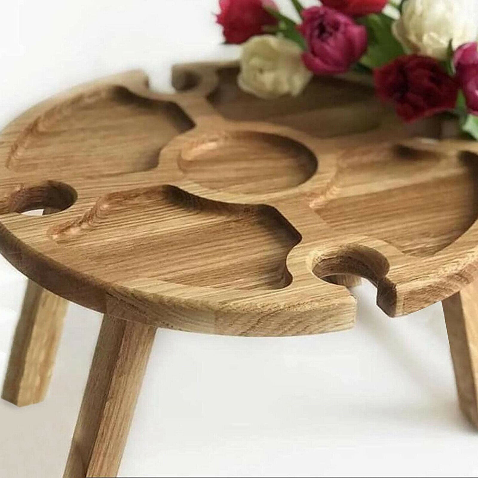 Outdoor Wooden Picnic Table with Glass Holder Wine Glass Rack for Garden