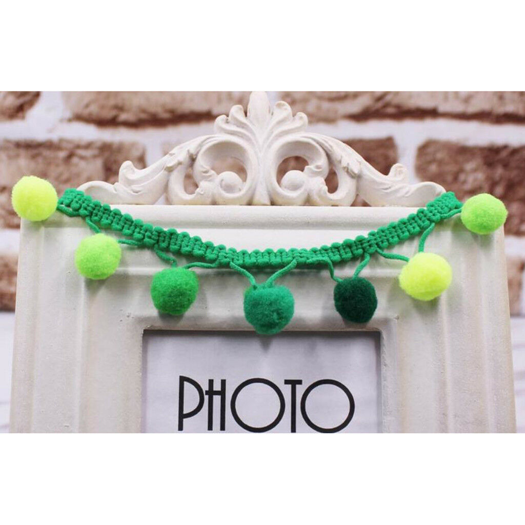 3 Yards Pom Pom Tassel Ball Fringe Ribbon Trim Sewing on Bag Hat 30mm Green