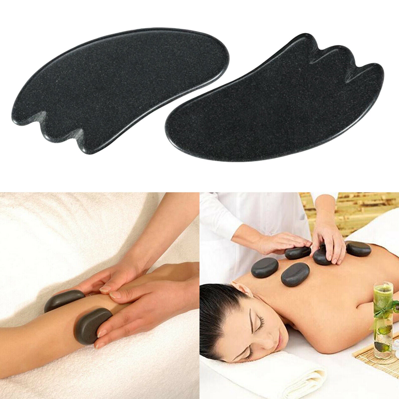2 Piece Facial Large Massage Stone Pain Relief Lava Basalt Pack 12x5.7x0.2cm