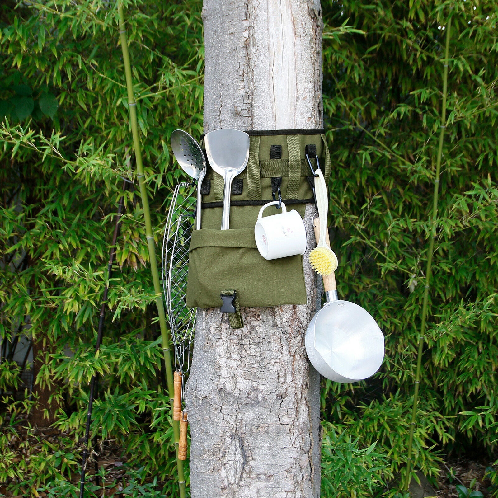 Canvas Portable Outdoor Camping Picnic Tableware Tree Storage Bag Organizer