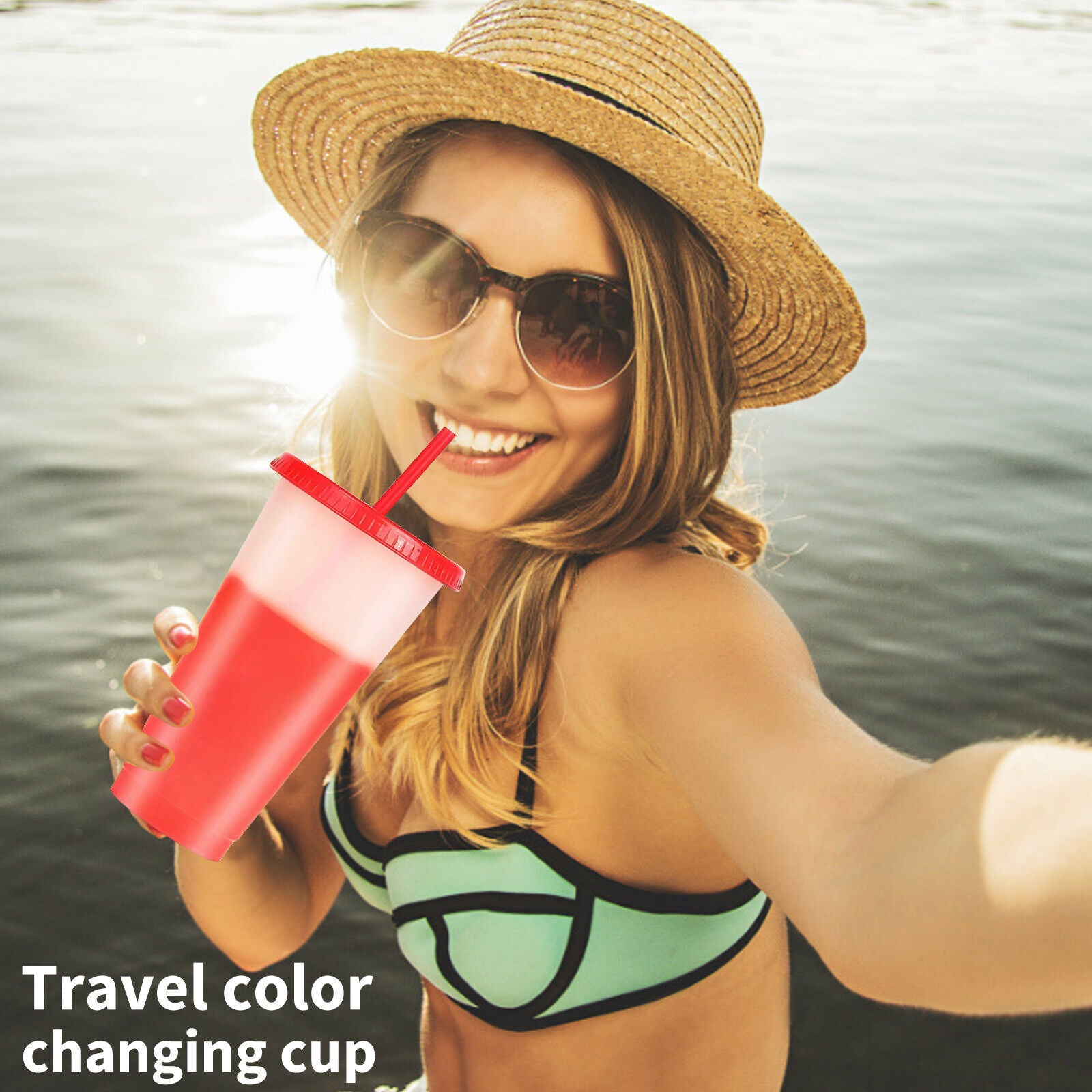 Reusable Color Changing Cups 7pcs Cold Drinks Travel Tumbler with Lid Straw 24oz