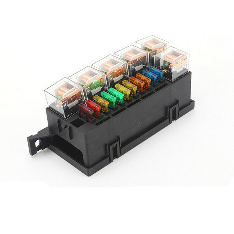 12V Car Yacht Relay & Fuse Box Holder w/ 11x Blade Fuse 6x Relay Truck Tractor