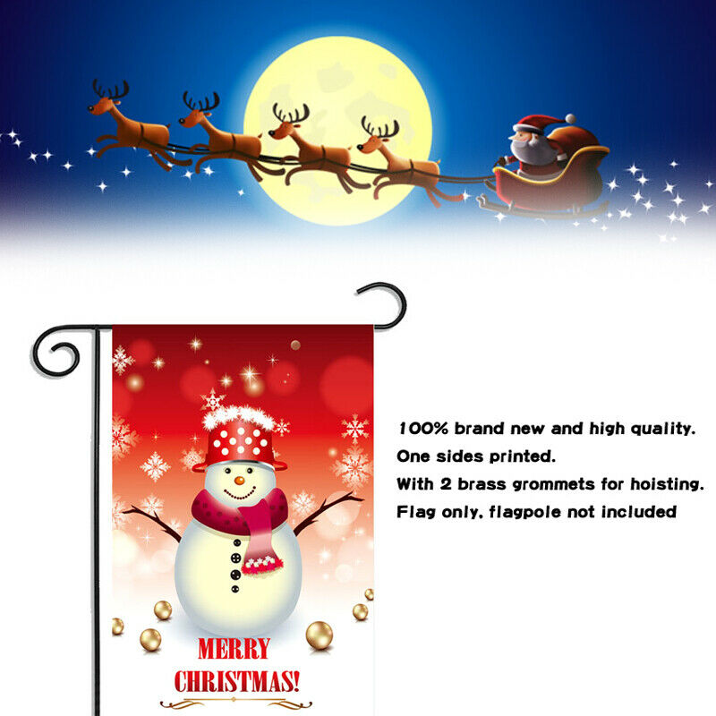 Merry Christmas Garden Flag Snowman Claus Holiday Decor 12"x18"
