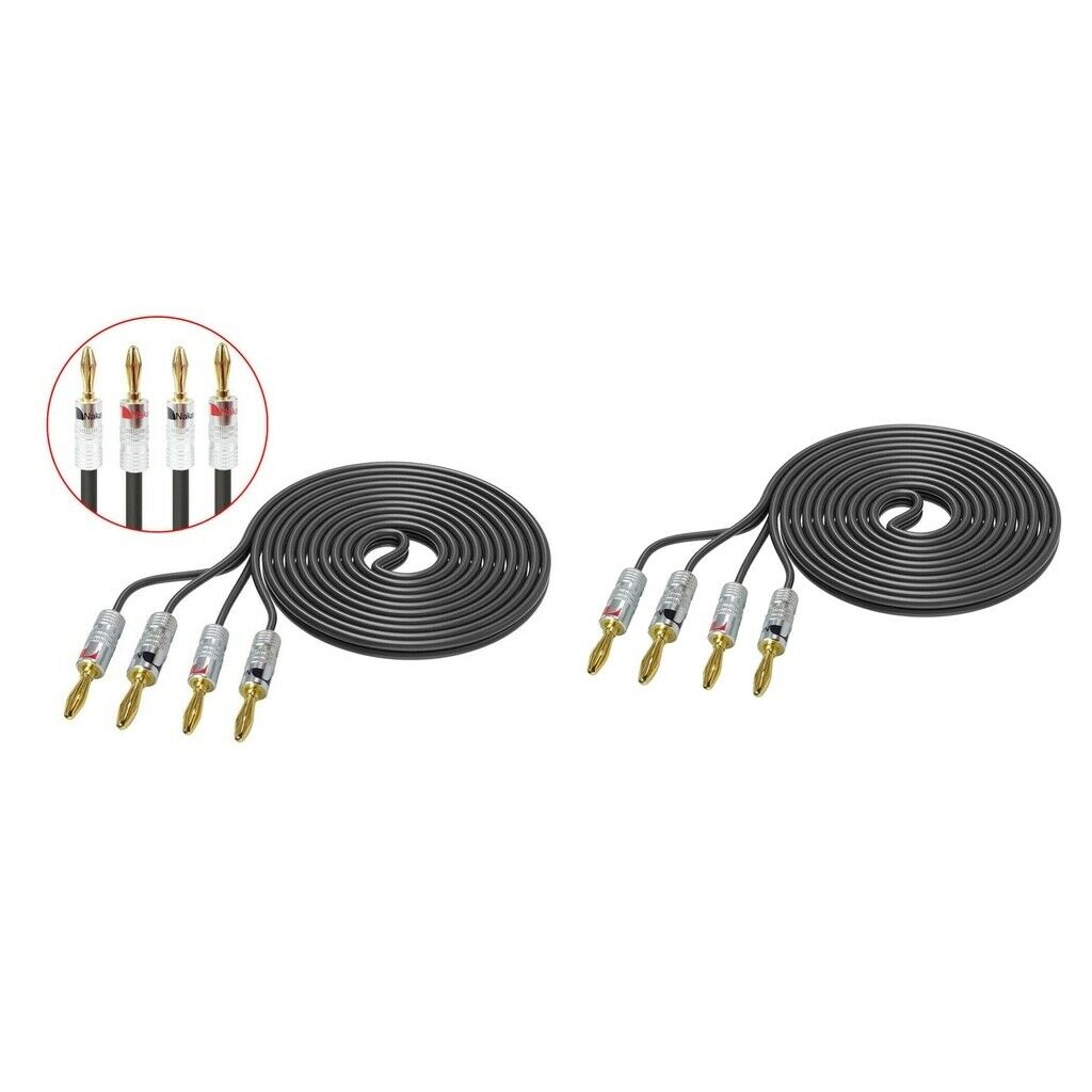 2 Pieces OFC Wire 10ft 12 Gauge Hifi Speaker Cable with 8pcs Banana Plugs