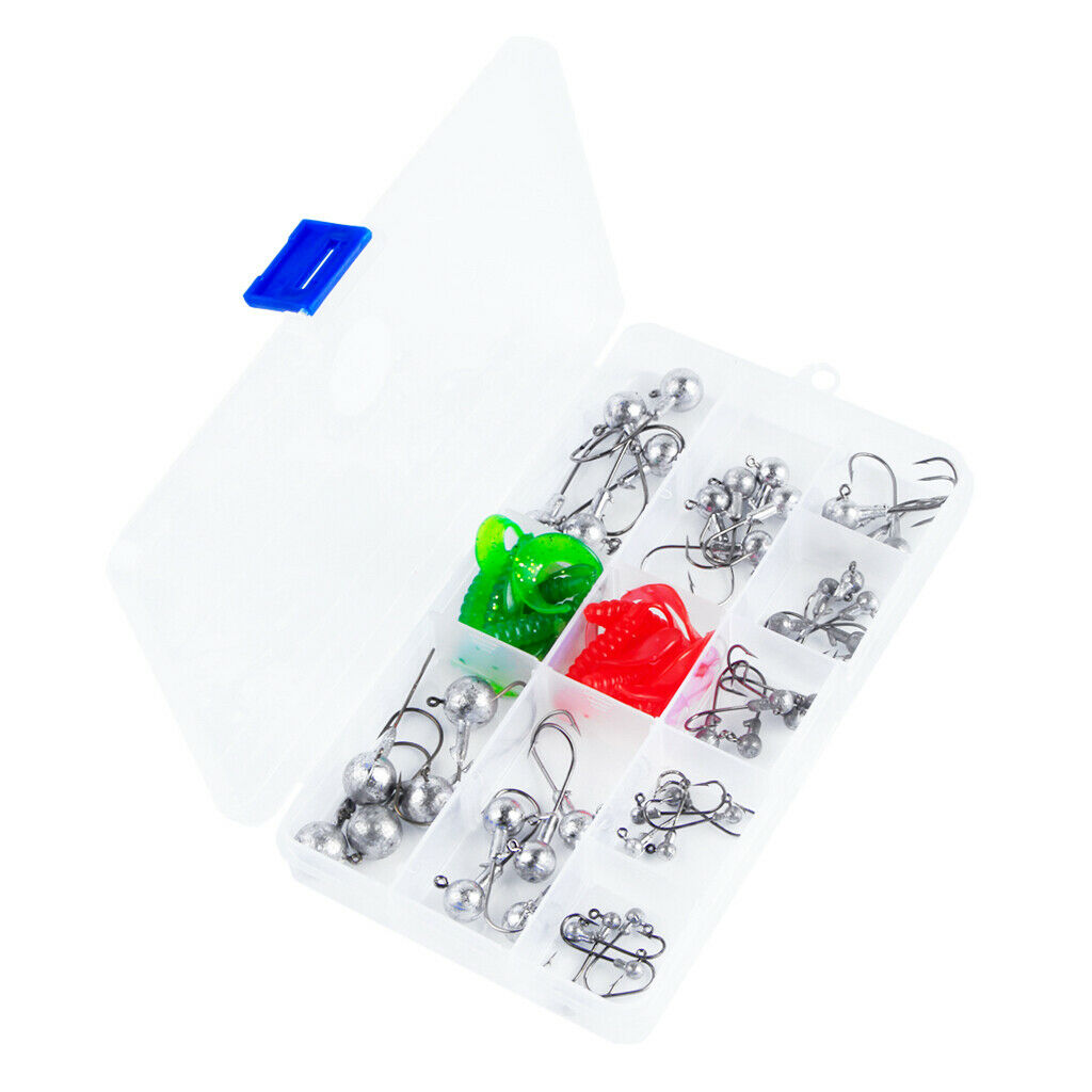 45pcs Lead Head Fishing Hooks Jigging Jig Hooks for Soft Worm Shrimp Lures