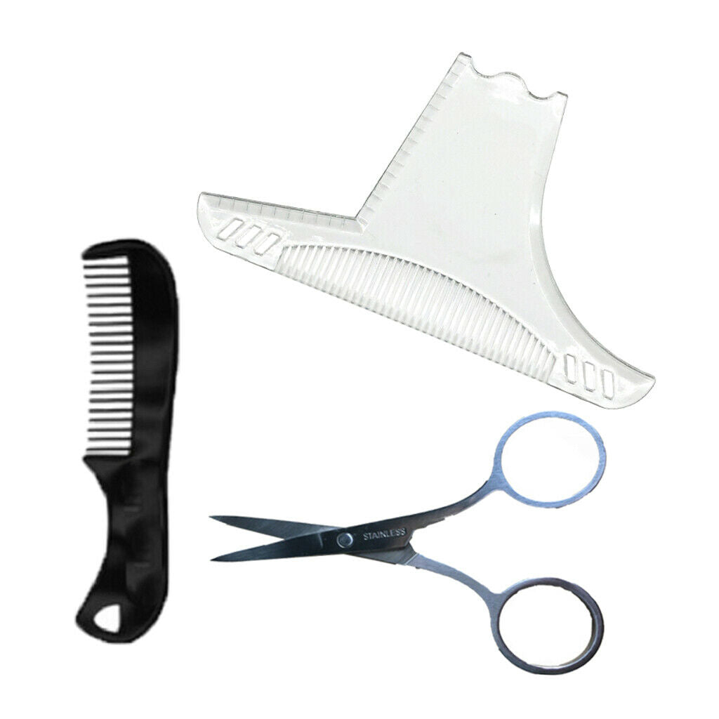 Transparent Beard Shaping Ruler Template  W/Beard Combs & Scissor