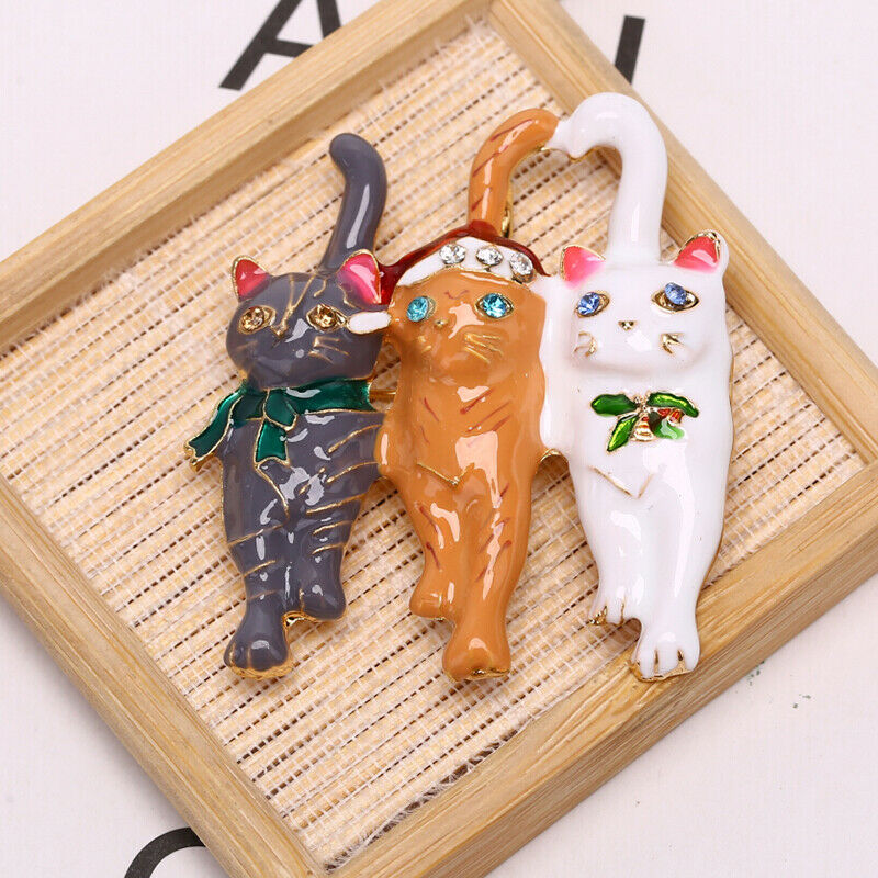 Fashion Three Christmas Cat  Brooch Animal Pin Corsage Elegant Jewelry Gift US
