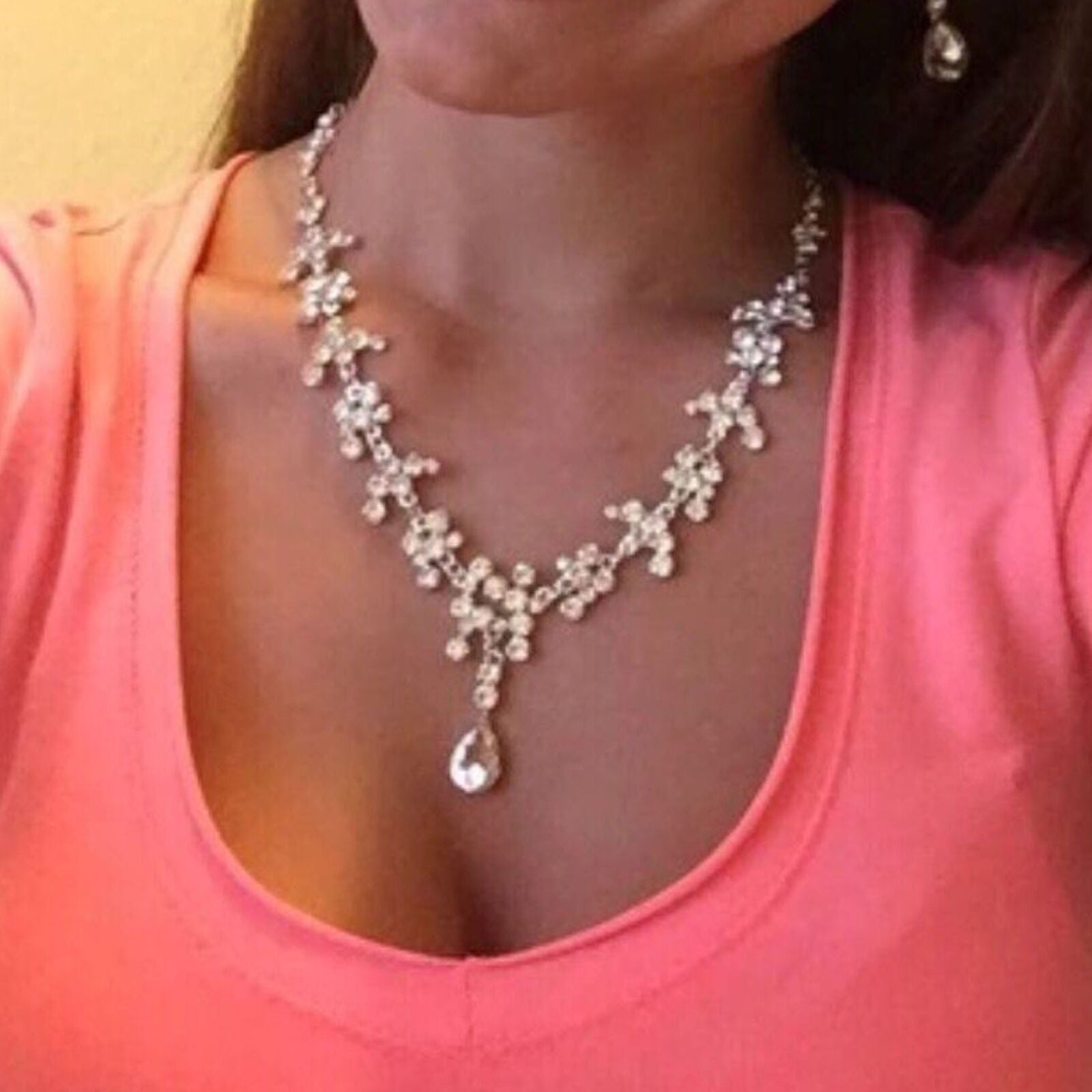 Bridal Wedding Rhinestone Crystal Cubic Necklace Earrings Jewelry Set Party