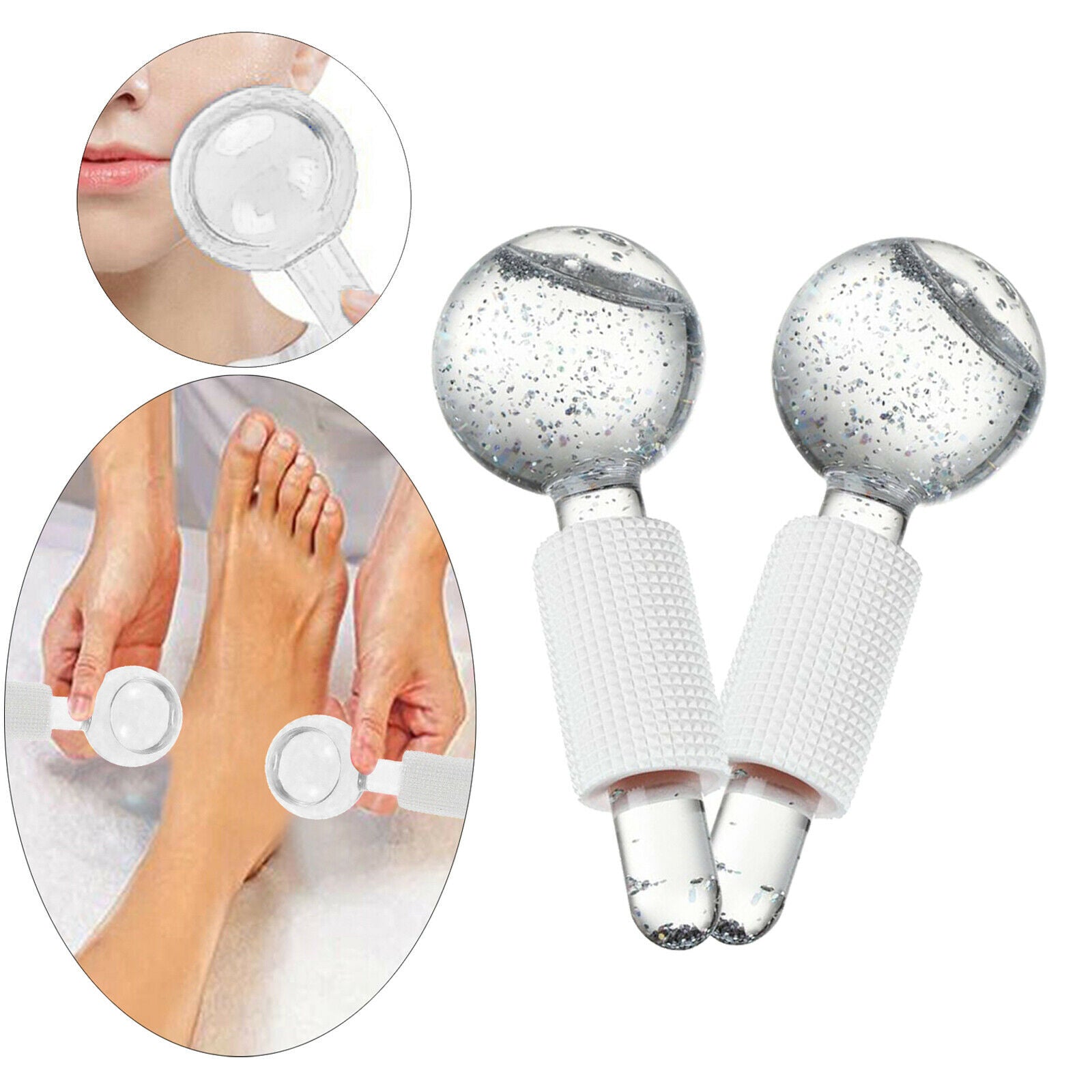 Facial Cooling Ice Globes Crystal Ball for Facial Neck Care - Pink White