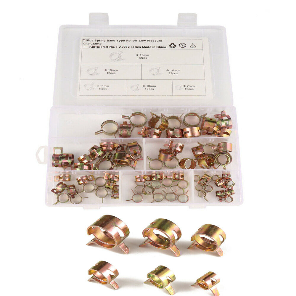 72x Î¦7mm-Î¦17mm 6 Size Spring Clip Fuel Line Hose Clip Water Pipe Air Tube Clamp