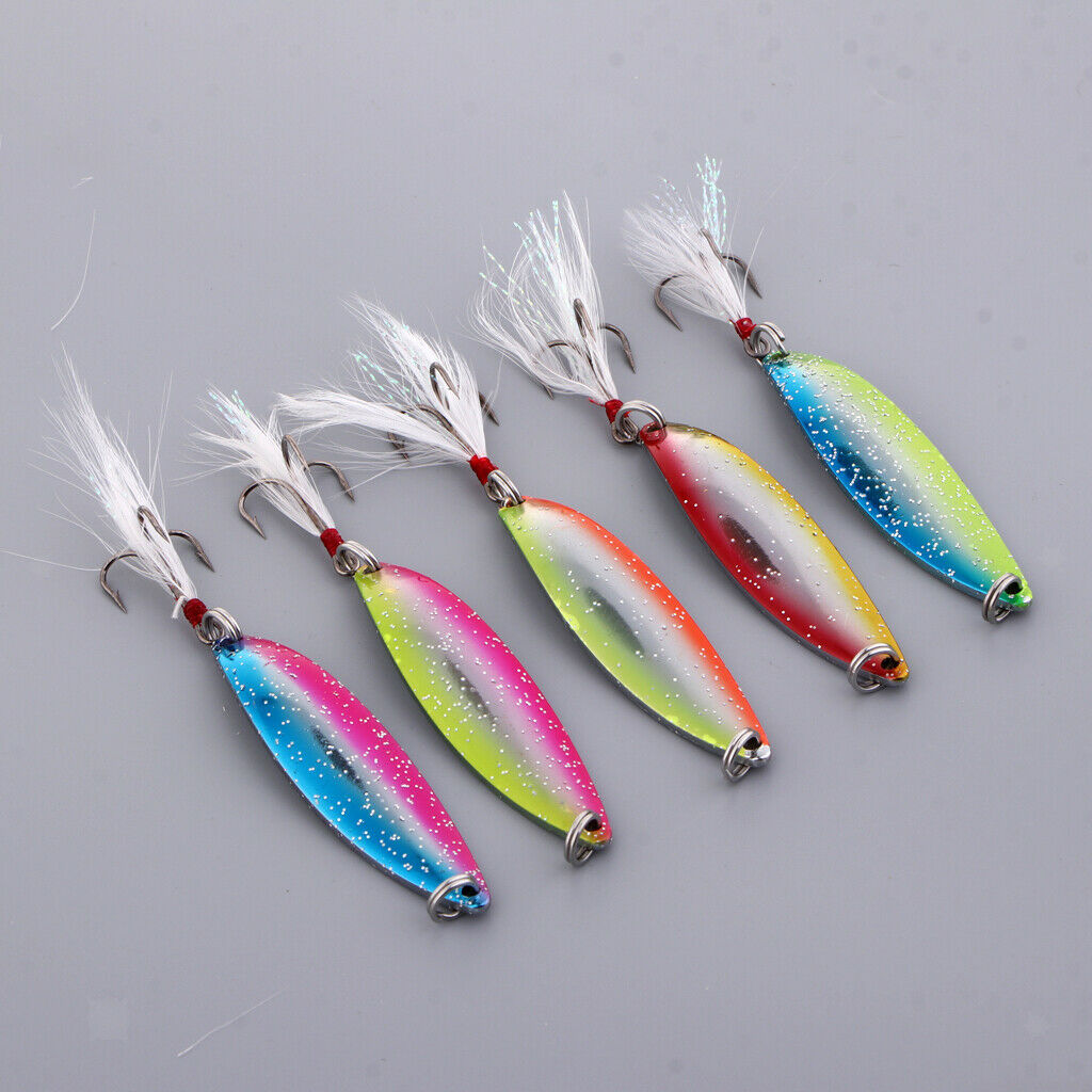 5pcs Spoons Hard Fishing Lure Triplets Salmon Bass Metal Fishing Lures 14g